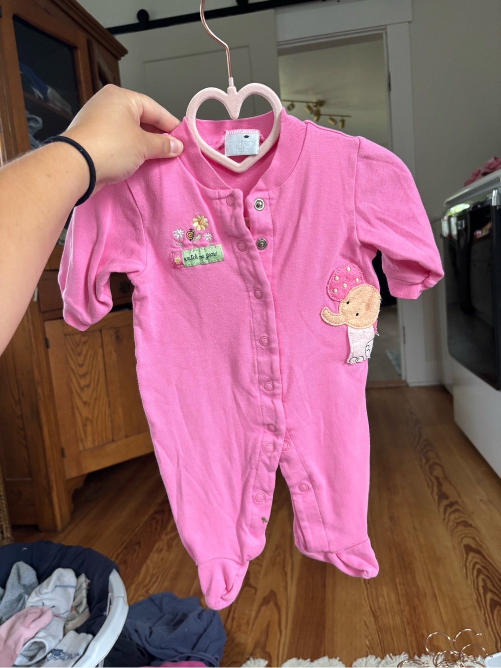 Carters Pink Baby One-Piece with Elephant and flowers - Picture 2 of 5